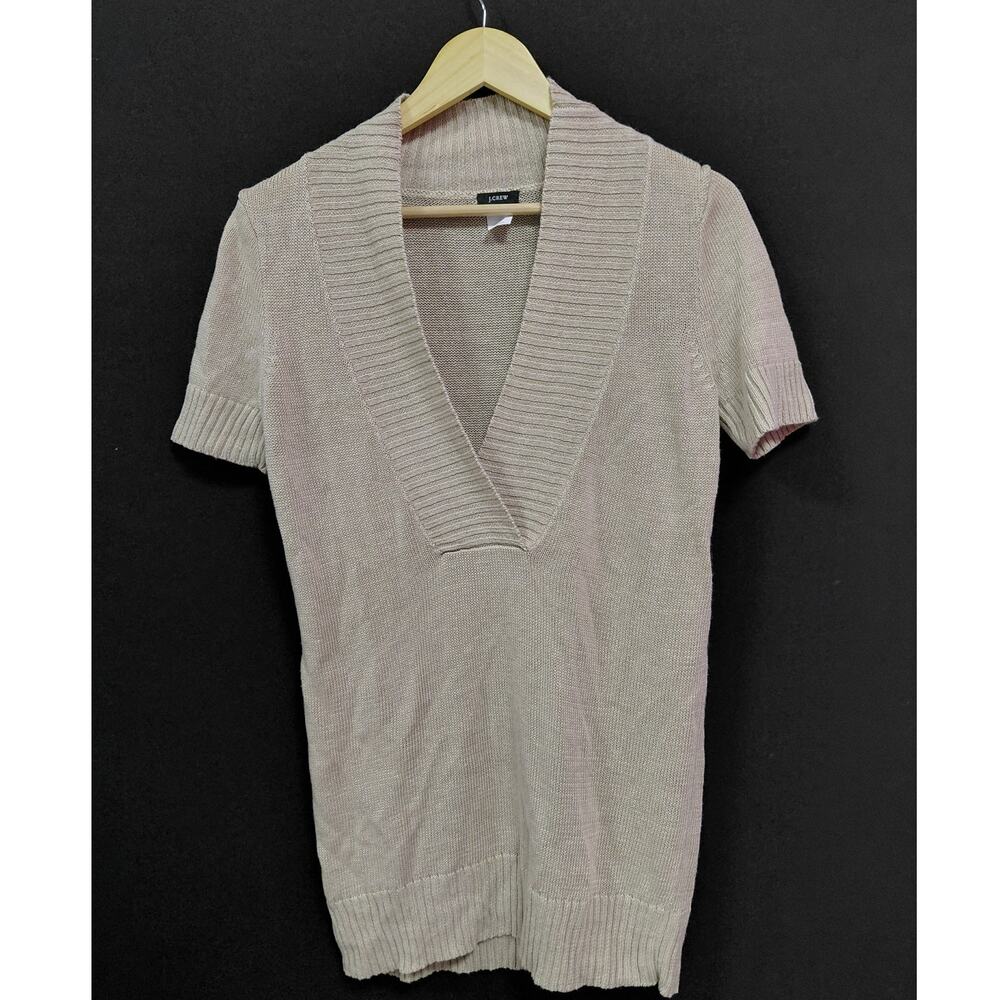 J.CREW Linen Knit Top Beige Solid Short Sleeve 100% Linen Women Size S - Picture 1 of 8